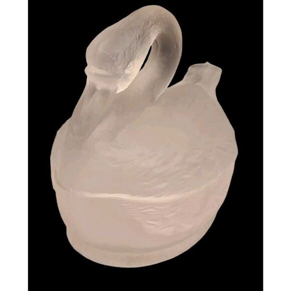 French Portieux Vallerysthal Frosted Glass Swan Trinket/Candy Dish 4¾"x 6" x 4" - Picture 3 of 16